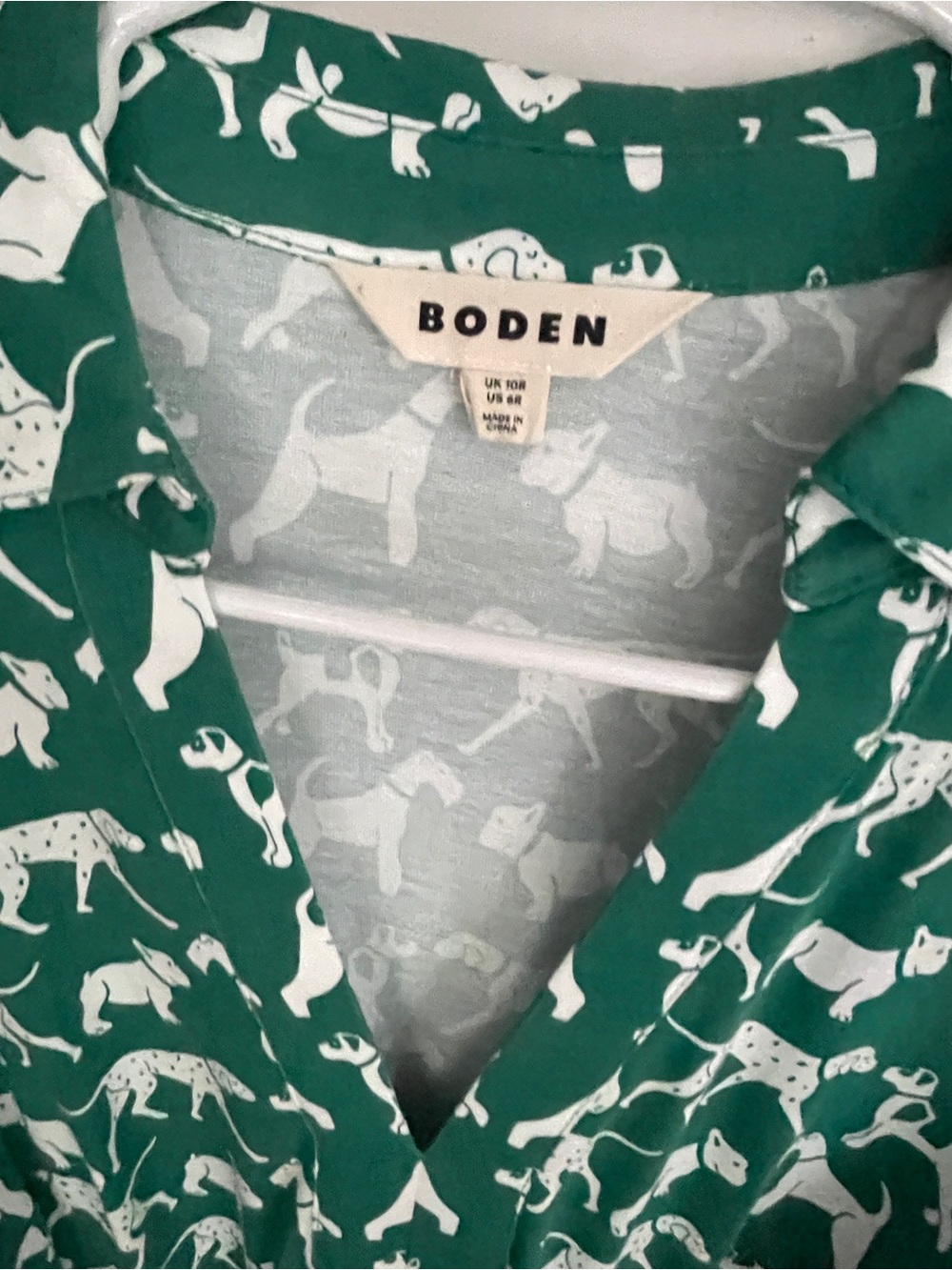 Boden Kelly Green Collared Imogen Dog Dress, Jersey Fabric, tie waist, midi - Picture 4 of 9